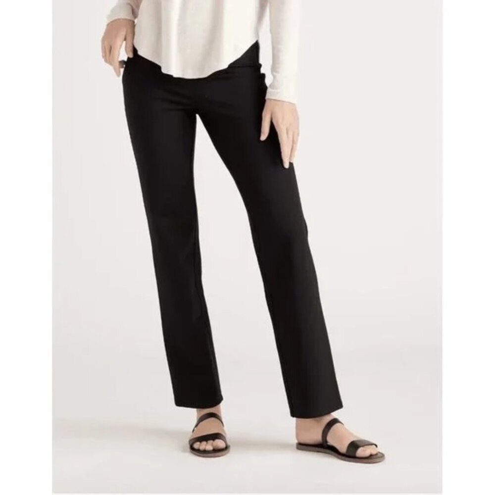 Quince Women's Black Ultra-Stretch Ponte Pants Straight Leg M Petite 28" NWT